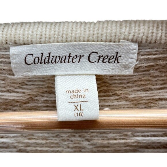 Coldwater Creek Cardigan Size XL Sweater Women's Beige Wool Blend Geometric - Picture 6 of 7